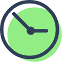 Green circular clock icon with black hour and minute hands, symbolizing timing or scheduling.