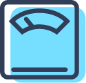 Outlined icon of a weight scale in blue, typically used for tracking body weight.